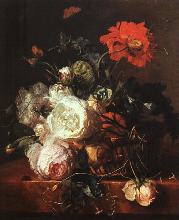 HUYSUM, Jan van Basket of Flowers sf Sweden oil painting art
